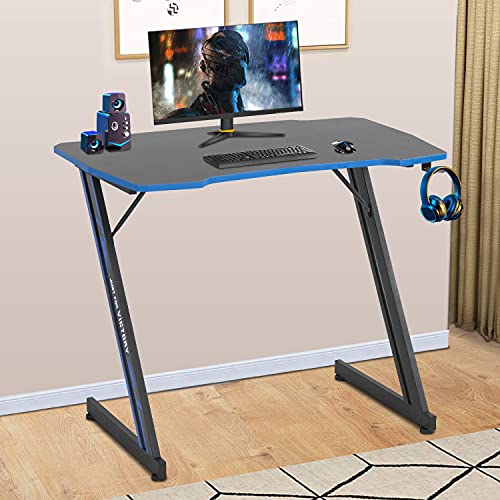 BestOffice Gmaing Desk 35.4in PC Computer Desk, Blue Ergonomic Gaming Table Z Shaped Gaming Workstation with Headphone Hook for Home Office，Blue - color: Blue, size: 35 Inch Z Shaped