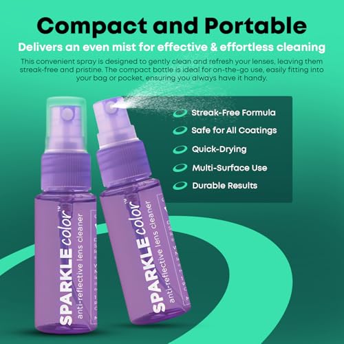 Sparkle Anti-Reflective Safe Lens Cleaner Spray Kit - (2) 1oz Glasses Cleaner Spray & (2) Microfiber Cloth for Eyeglasses, Sunglasses, Lenses, Screens and Camera Cleaning Kit (4 Piece Set) - style: Purple | 2x1oz Lens Spray + 2 Microfiber Cloths