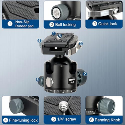 45mm Ball Head Aluminum Tripod Head 360° Rotating Panoramic Ballhead Compatible with Picatinny and Arca-Swiss for Hunting Shooting Tripod DSLR Camera, Max Load up to 44lb