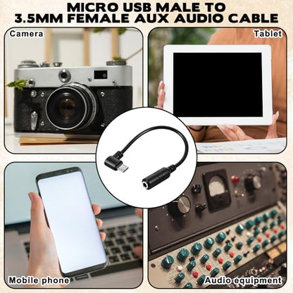 Micro USB to 3.5mm Jack Audio Adapter Cable Black Micro USB to 3.5 Female Audio Elbow Adapters Cable for Mic Microphone Convert Adapter Headphone Camera