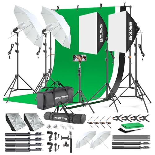 Photography Softboxes Kit with 6.6x10ft Backdrop Stands, 5 Tripod Stands, 3 Color Background Screen, Softbox with 85W Led Bulb, Photo Studio Equipment for Video Shoot, Product & Portrait