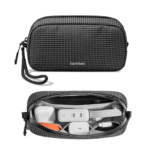 tomtoc Electronics Organizer Travel Case Performance, Water Resistant Bag Cable Tech Pouch Accessories, Carry Storage for Cord, Phone, Cables, Airpods, USB Flash Drive, Daily Items - color: Black Plaid, size: Small