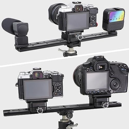 LEFTFOTO 350mm Double Dovetail Slide Rail with Arca Swiss Quick Release Plate,Locating Hole for ARRI,1/4" & 3/8" Threads,Cold Shoe - for DSLR Camera Tripod Ballhead - size: 350mm