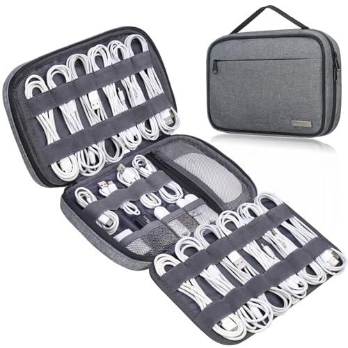 Lacdo Cord Organizer Travel, Cable Organizer Bag Case, Portable Electronics Organizer travel Case, 6 Layer Large Capacity Charging Cords Storage organizer for Cables, SD Card, Travel Essentials, Gray - color: Gray