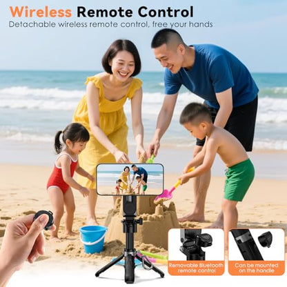 CloudValley Upgraded Magnetic Mini Selfie Stick Tripod with 2 Fill Lights, 4-in-1 Pocket Size Phone Tripod with 360° Rotation, Rechargeable Bluetooth Remote, Foldable Grip for iPhone Vlog Photo Video - style: with Fill Lght