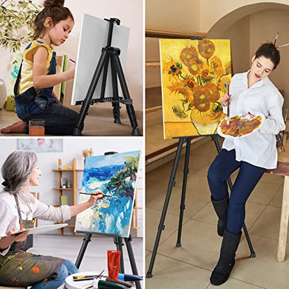 Art Painting Artist Easel Stand, Portable Adjustable Aluminum Metal Tripod Display Easel with Bag, Height from 17 to 66 inch for Table-Top/Floor Drawing and Displaying, Black - style: Black - 1pack