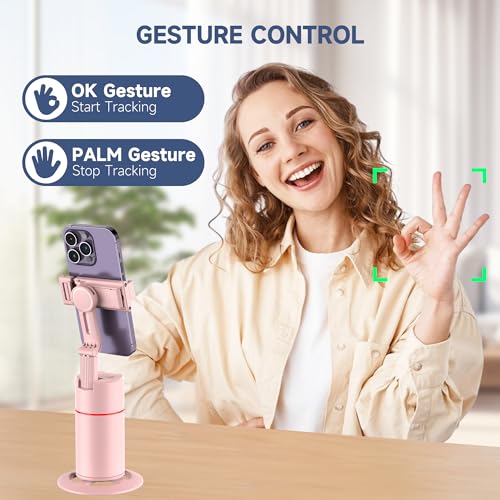Auto Face Tracking Phone Holder, Gesture Control & Remote, Face Tracking Tripod 360 Rotation Body Phone Camera Mount Smart Shooting Holder, Cell Phone Selfie Stick Tripod, Expandable Pole (Pink) - color: Pink
