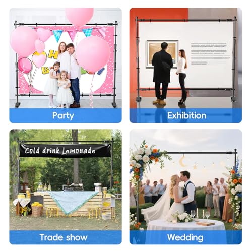 EMART Adjustable Photo Backdrop Banner Stand with 10 X 8ft（W X H） Telescopic Tubes, Suitable for Trade Shows, Professional Photography Booths, and Step and Repeat Background Displays - size: 10 x 8FT
