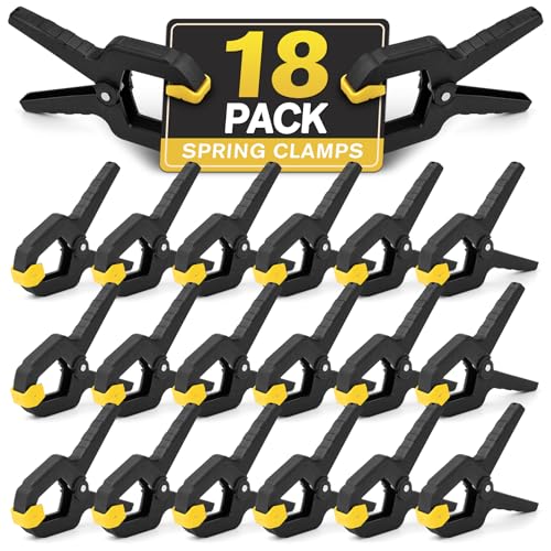 18 Pack Spring Clamps, Balloon Clips for Woodworking, Small Heavy Duty Plastic Clamps for Crafts, Black Backdrop Clips, Balloon Arch Clamp for Gluing, Pool Cover, Photography (3.4 Inch) - color: Yellow