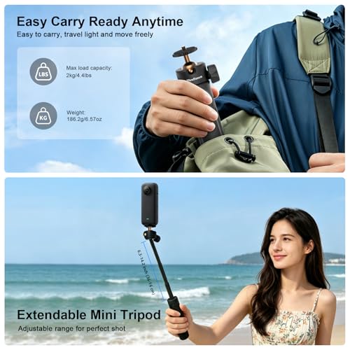 Extendable Mini Camera Quick Release Tripod, One Click Quick Open Desktop Stand for DJI Osmo Pocket 4/3, 360° Ball Head Vlog Travel Selfie Stick Handle Grip for DSLR DJI Osmo Action - color: T1016