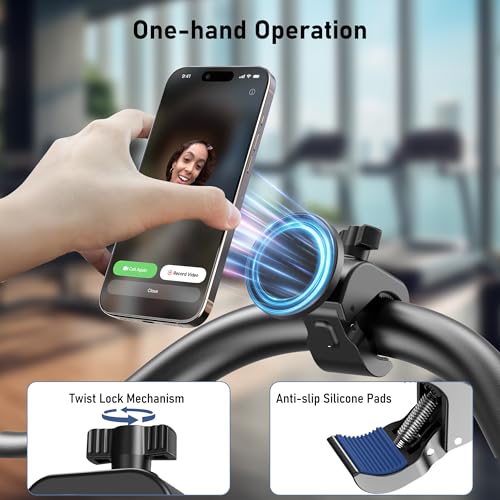 Magnetic Phone Holder Clamp Mount - 20 x N52 Strong Magnet Universal Mount | For Gym, Spin Bikes (Fits Peloton), Treadmills, Strollers, Golf Cart, Shopping Cart - Compatible with MagSafe iPhone 12 to 17