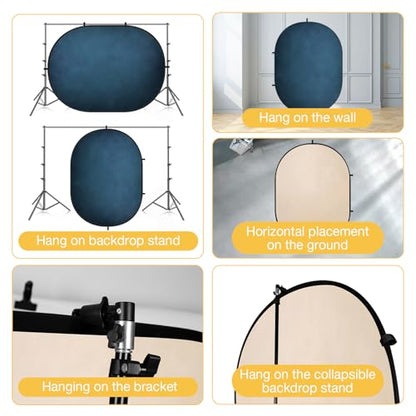 Kate Collapsible Backdrop Blue&Beige Pop Up Portable Backdrop 2-in-1 Panel Background for Photography, Parties, Portrait, Video, Podcast, 5x6.5ft