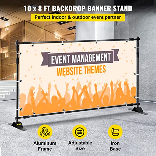 VEVOR Backdrop Stand 10 x 8 Ft, Height Adjustable Background Stand with 1 Carrying Bag, Photo Backdrop for Party Wedding Studio Trade Show - size: 10 x 8 Ft