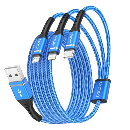 Multi Charging Cable 2Pack 10FT, 3 in 1 Charger Cable Braided Universal Long Phone Charging Cord with Lightning/Type C/Micro USB Ends, Multiple USB Cable for iPhone/Samsung/Google Cell Phones and More - color: Blue, size: 10FT, style: USB A to Multiple Co