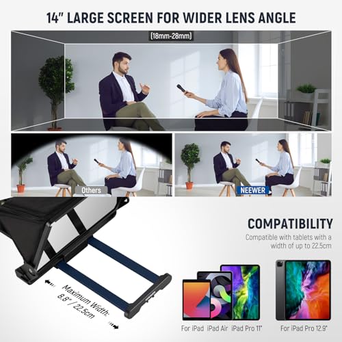Neewer Teleprompter X14 III with RT113 Remote/App Control, 45° Tilt 14" Beamsplitter All Metal Frame Upgraded Camera Mount QR Plate Compatible with Manfrotto 501PL for iPhone iPad DSLR, Assembly Free - style: X14 III