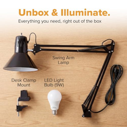 Bostitch Office VLF100 LED Swing Arm Desk Lamp with Clamp Mount, 36" Reach, Includes LED Bulb,Black - style: Clamp, Black