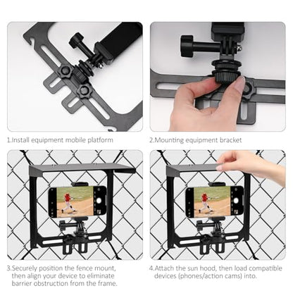 Cell Phone Fence Mount with Shade, Game Recording Mounting Kit Works with Gamechanger, iPhone, Mevo Start, Phones, and GoPro, for Recording Baseball,Softball and Tennis Games
