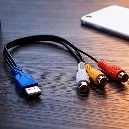 USB to 3RCA Cable,USB A 2.0 Male to 3 RCA Female Cable,AV Composite Adapter Cord for PC,Mac,DVR,HDD,DVD Player,Set Top Box,AV System,Home Theater Video Audio Transfer