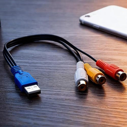 USB to 3RCA Cable,USB A 2.0 Male to 3 RCA Female Cable,AV Composite Adapter Cord for PC,Mac,DVR,HDD,DVD Player,Set Top Box,AV System,Home Theater Video Audio Transfer