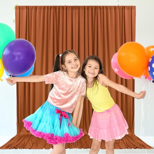 10ft x 7ft Dark Brown Backdrop Curtains for Parties, Fabric Satin Background Curtain with Rod Pockets for Weddings, Birthday, Baby Shower, Photography, Graduation Party Backdrop Drapes, 2 Panels - color: Dark Brown