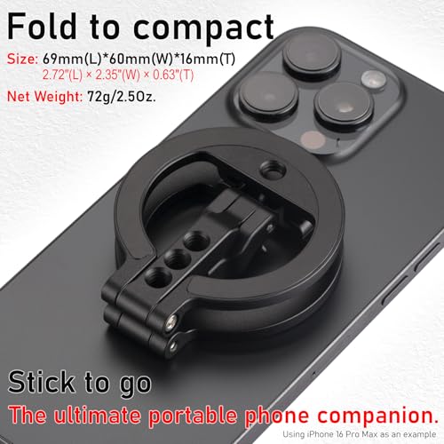 Double Sided Magnetic MagSafe Phone Holder | 360° Adjustable Phone Stand with Cold Shoe & 1/4 Thread Screw, Metal-Attachable Mount for iPhone MagSafe Series, Ideal for Vlog, Selfie & Live Broadcast