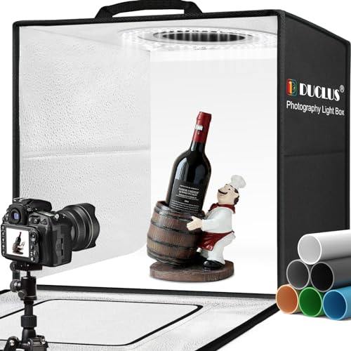 DUCLUS Light Box Photography 20" x 20", Large Portable Photo Studio Light Tent kit, Professional Dimmable Photo Booth with 216 LED Lights & 6 Backdrops for Jewelry and Food Items Product Photography - size: 20*20 inch