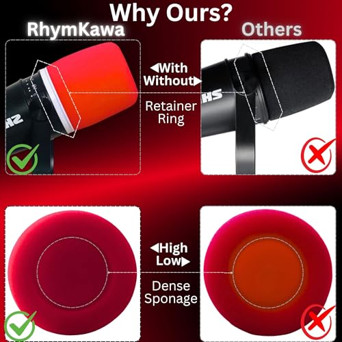 MV7 Pop Filter for Shure MV7 and MV7X Red Foam Windscreen with White Retainer Ring Replacement Cover