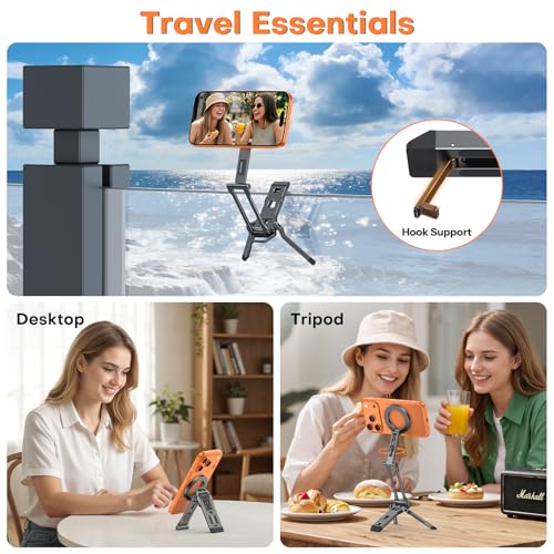 OMOTON TP06 Pro [Equipped Lanyard] for MagSafe Tripod Hook with Magnet Back & Arca-Swiss Base, 360° Rotating with 1/4" Screw, Magnetic Phone Tripod for iPhone 17/16 Pro Max Air Fits Vlog, Travel, Gym - color: Black
