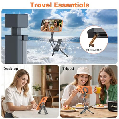 OMOTON TP06 Pro [Equipped Lanyard] for MagSafe Tripod Hook with Magnet Back & Arca-Swiss Base, 360° Rotating with 1/4" Screw, Magnetic Phone Tripod for iPhone 17/16 Pro Max Air Fits Vlog, Travel, Gym - color: Black