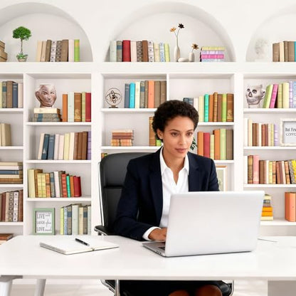 White Library Bookshelf Photo Backdrop, Modern Theme, 7x5FT | Zoom Background for Home Office, Vinyl, for Video Conference, Recording, Book Party Decor