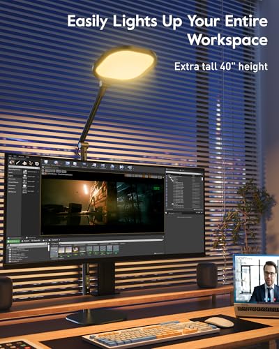 Led Desk Lamps for Home Office with Base, Video Conference Lighting for Zoom, Tall Desk Lamp with 50 Light Modes & Memory and Timer Func Computer Light, Ring Light for Desk for Video Streaming, Webcam - size: Black 2 Pack
