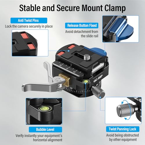 SIRUI 55mm Quick Release Plate with 360° Rotating Panoramic Head, Camera Mount Adapter with 1/4" and 3/8" Thread, Quick-Release Attach Plate for Tripod Monopod DSLR Stabilizer, QC-55P - size: Quick Release Plate with 360° Panoramic Head