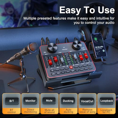 G1 Audio Mixer Kit for Live Streaming，Live Sound Card for Streaming，Audio Interface DJ Mixer Sound Card/Board Condenser Microphone for Tiktok Gaming Video Content Creator Kit.