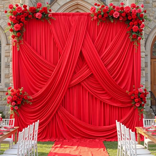 10ft×12ft Red Backdrop Curtain for Wedding Parties, 2 Panels Wrinkle Free Polyester Photo Backdrop Drapes Back Drop Cloth for Memorial Day Birthday Photography Background - color: Red, size: W5' x H12'(2 panels)