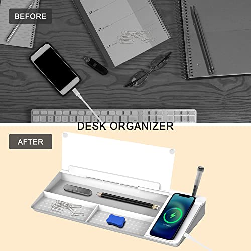SELEAD Desktop Glass Whiteboard with Wireless Charger Station, Dry Erase Board Computer Pad Keyboard Stand with Organizer Drawer for Home, School, Office Desk Accessories, White - color: White Charger