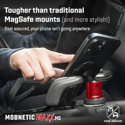 Mob Armor MobNetic Maxx MS - MagSafe Compatible Car Phone Mount w/ 90º Tilt, 360º Rotation & Durable Aluminum Build, Magnetic Holder for iPhone & Android Devices, USA Assembled - Red - color: Red