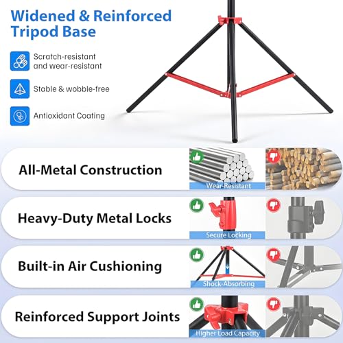 Light Stand Photography, 9.2ft/280cm Air-Cushioned Heavy Duty Studio Light Stand with 1/4" and 3/8" Screw, Aluminum Alloy Photo Video Tripod Stand for Ring Light, Softbox, LED Panel, Max Load 22lb - color: Red