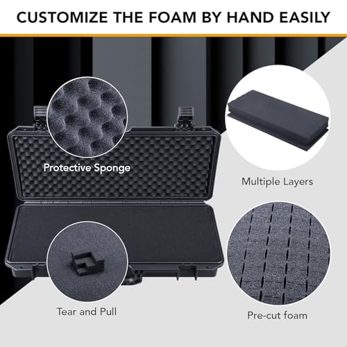 Lykus HC-5011 Waterproof Hard Case with Customizable Foam, Interior size 20.7x8.1x3.5 in, Suitable for long slim items