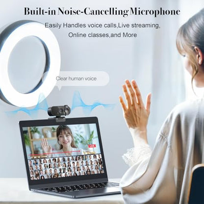 4K Webcam with AF Auto-Focus, 6+2 Optical Lenses, Independent ISP Noise Reduction & Dual Noise-Canceling Mics, Plug&Play Computer Camera for Zoom/Teams/Facetime