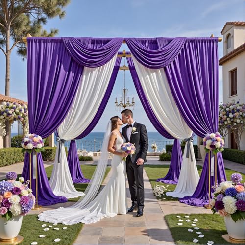 10ftx12ft Wrinkle Free Purple Backdrop Curtain,2 Panels 12FT Height Wedding Backdrop Drapes,Silky Polyester Back Drop Cloth for Birthday Photography Background Party Backdrop Draping - color: Purple, size: (W)5ft x (H)12ft (2 Panel)