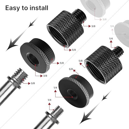 IXTECH Mic Stand Adapter Set - 8 Piece Metal Mic Stand Adapter Kit - 3/8 to 5/8 & 1/4 to 5/8 Female to Male Thread Adapter - Boom Arm Adapter (2) - color: Black
