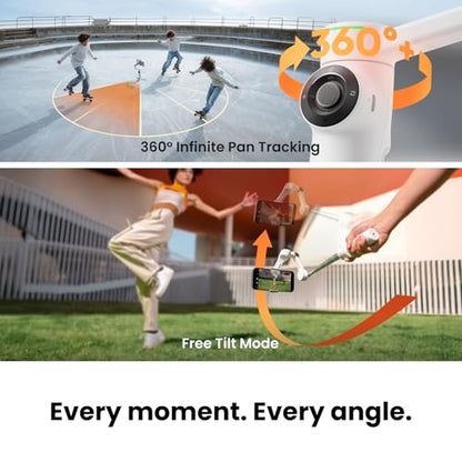Insta360 Flow 2 Pro Mic Bundle Grey - Foldable AI Phone Gimbal, Track in 200+ iOS Apps, Multi-Person & 360 Pan Tracking, Built-in Tripod/Selfie Stick, iPhone/Android Stabilizer - color: Stone Grey - Mic Bundle