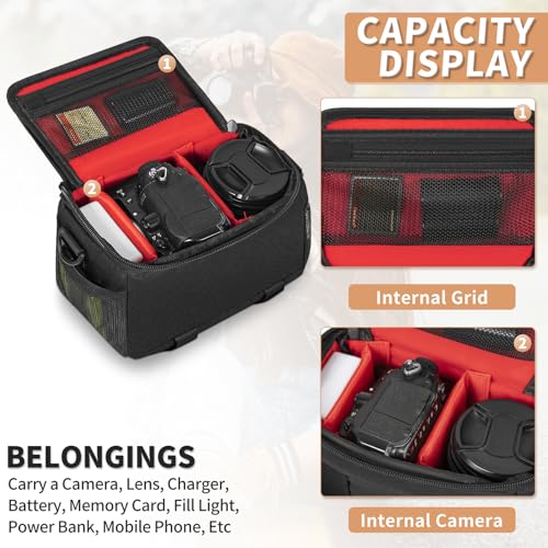 Camera Carrying Bag, Anti-Shock Camera Case Bag with Water-resistant Rain Cover Compatible for Canon EOS R50 M50 Powershot SX540 SX70, Nikon Coolpix L340 B700 P610, Panasonic LUMIX, Sony a6100 a6400 - color: Black, size: Small