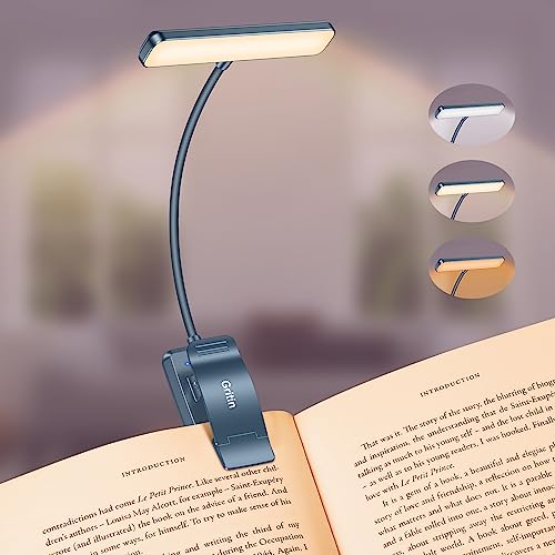 Gritin 19 LED Rechargeable Book Light for Reading in Bed | Eye Caring 3 Color Temps,Stepless Dimming Brightness,Memory Function,90 Hrs Runtime Lightweight Clip on Light-Pacific Blue - color: Pacific Blue