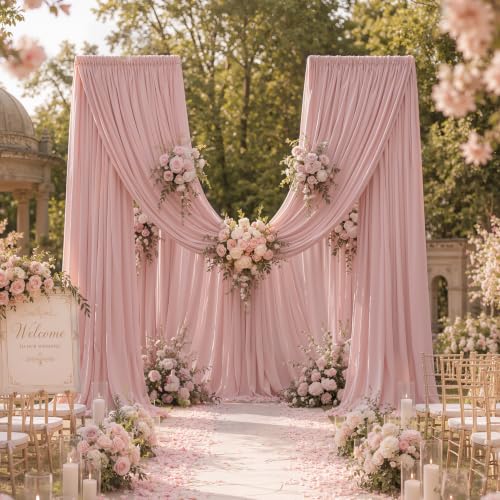 20FTx12FT Dusty Pink Wrinkle-Free Wedding Backdrop Curtain -Silky Washable White Polyester Drapes for Baby Showers, Birthday Parties, Photography, and Wedding Receptions-4 Panels 5FTx12FT - color: Dusty Pink, size: W5' x H12'(4 panels)