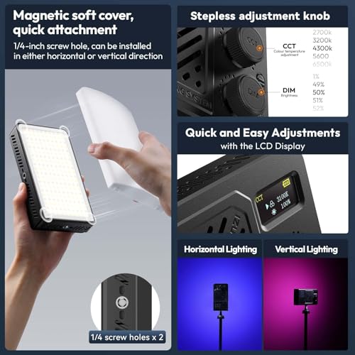 ULANZI 40W Portable RGB Video Light, 5000mAh Rechargeable LED Camera Light, 20 Scene Modes, 2700-6500K Mini Studio Lighting for YouTube, Vlogging, Live Streaming, Photography - color: LM-P40RGB