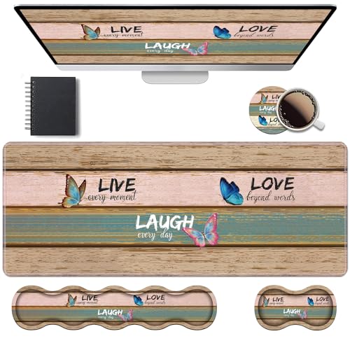 Ergonomic Keyboard Wrist Rest & Mouse Pad Wrist Rest Set, Large XXL Gaming Desk Mat 31.5"x 11.8" with Memory Foam, Easy Typing Pain Relief for Office & Home, Vintage Wood Board Live Laugh Love - color: Vintage Wood Board Live Laugh Love