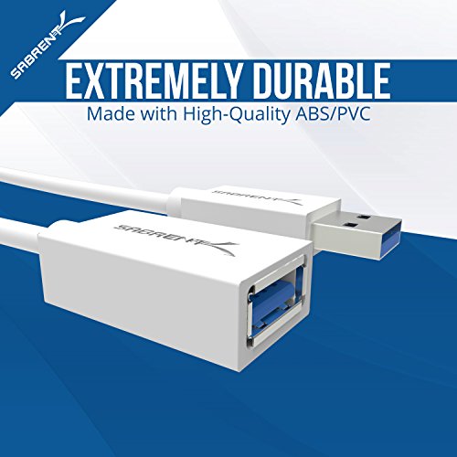 SABRENT 22AWG USB 3.0 Extension Cable A Male to A Female [White] 6 Feet (CB-306W) - color: WHITE, size: 6 FT