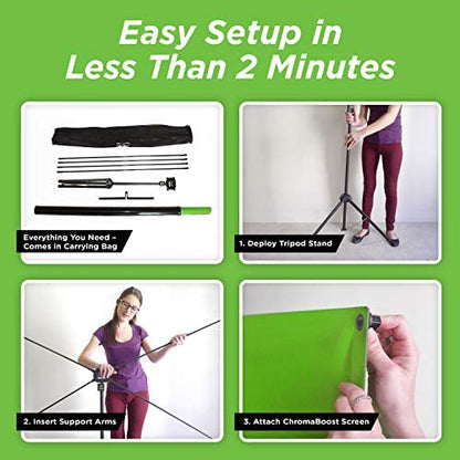 Valera 90in Green Screen Backdrop with Stand for Streaming, Ultra Portable 2 Min Setup, Portrait & Landscape, Tripod & Wall Mount, for Tiktok Zoom Video Meetings & More, +1k Free Backgrounds Included - size: 90 Inch