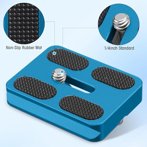 Frienda 2 Pieces Metal Quick Release Plate with 1/4''-20 Camera Screw Tripod Mount Plate Fits Standard for DSLR Camera Tripod Ball Head(Pu50,Black and Blue) - color: Black and Blue, style: PU50